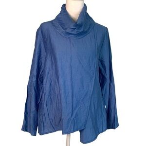 NWT Christopher Calvin Women’s Small Cowl Neck Blue Side Slit Artsy Blouse